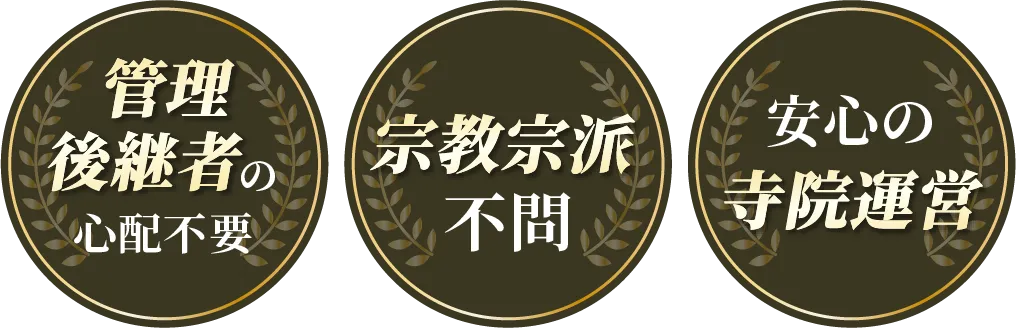 管理後継者の心配不要 / 宗教宗派不問 / 安心の寺院運営